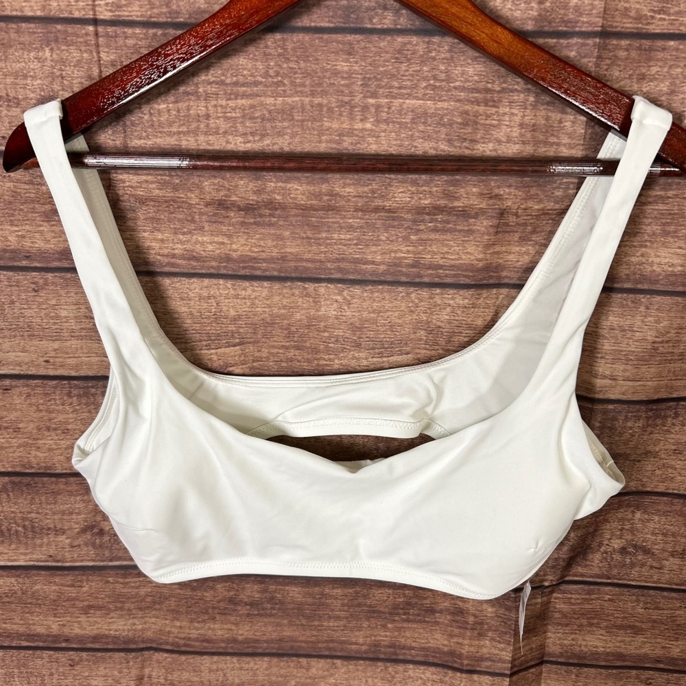 Aerie White Scoop Neck Bikini Padded Top Cutout Back Wide Straps XL 1381-100 NEW